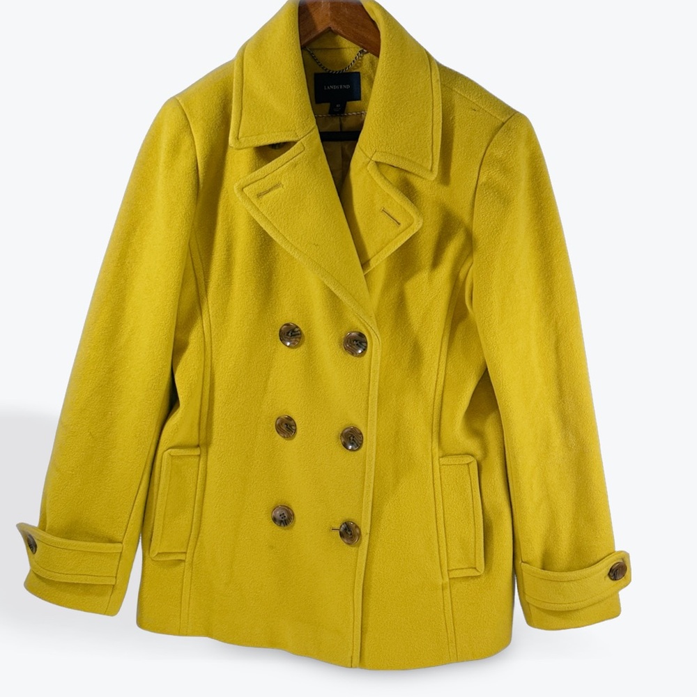 Lands' End Women's Bright Yellow Wool Peacoat Size 10